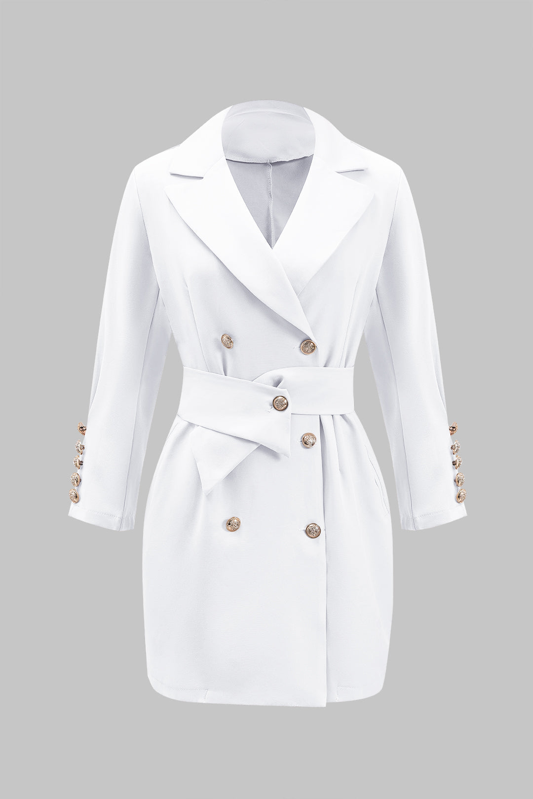 Koyu Siyah Büzgülü Kemerli Düğmeli Polyester Blazer