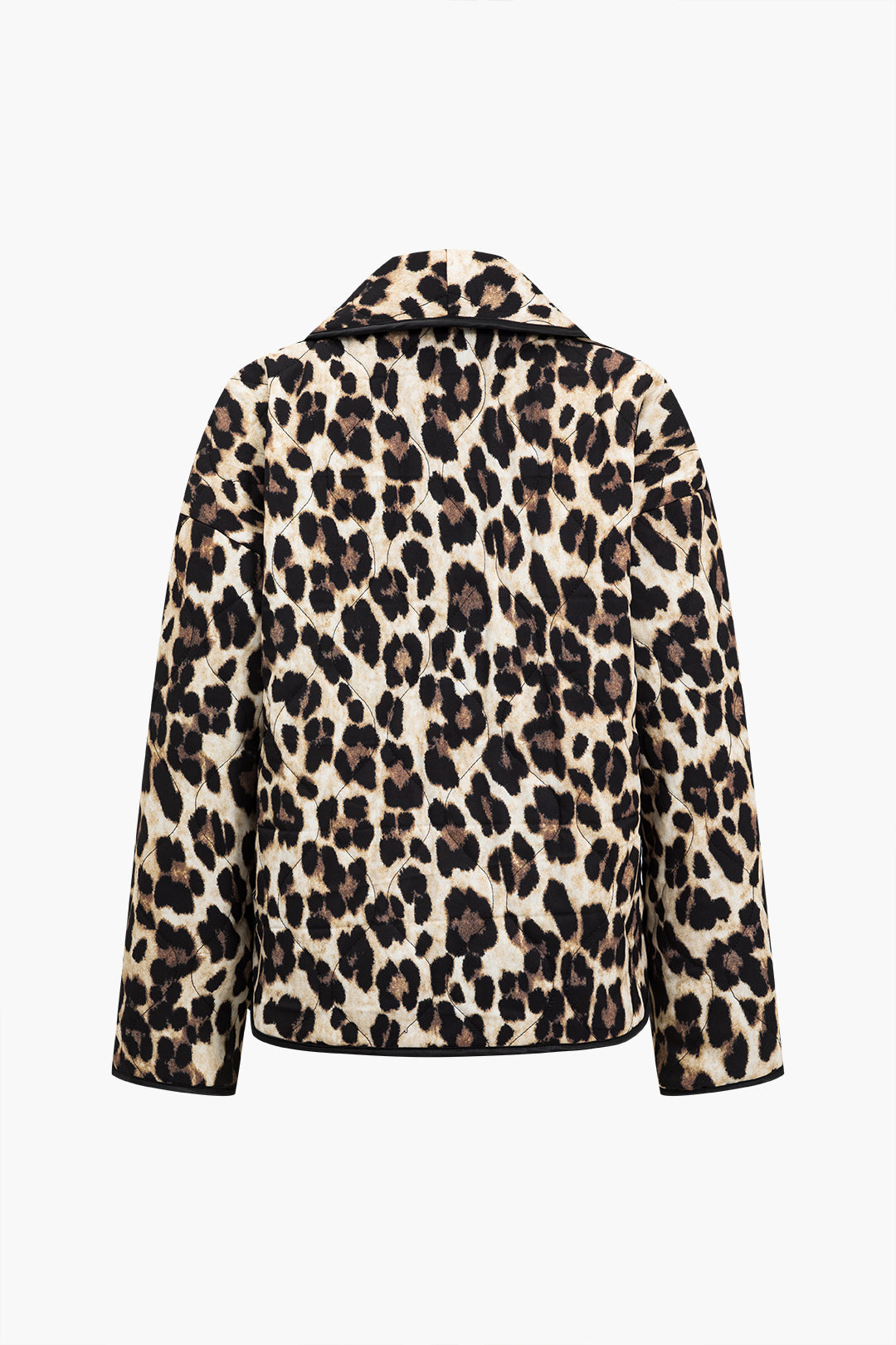 Kahverengi Leopar Desenli Kontrast Bantlı Polyester Kaban