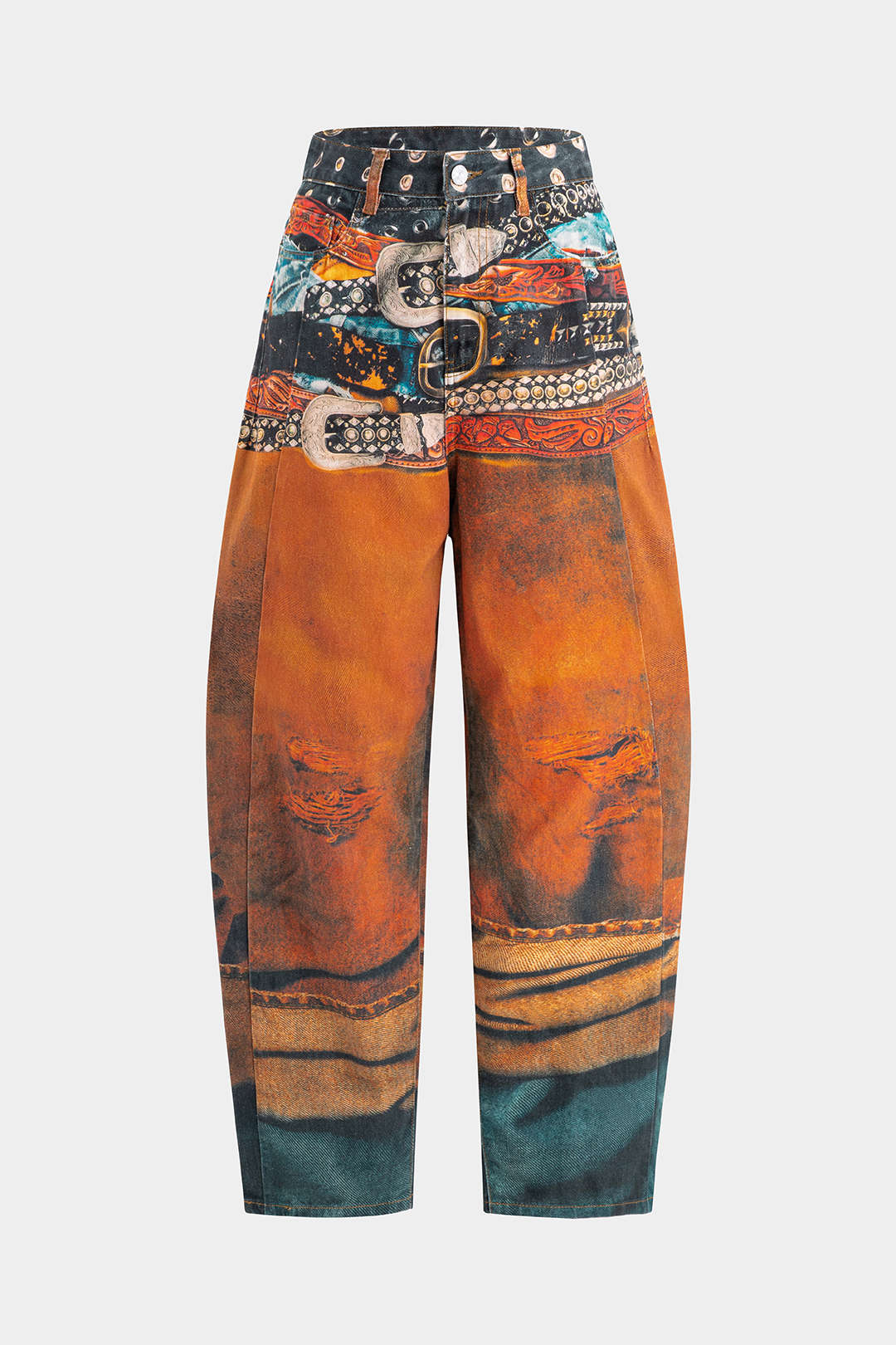 Retro Baskılı Denim Varil Jeanler