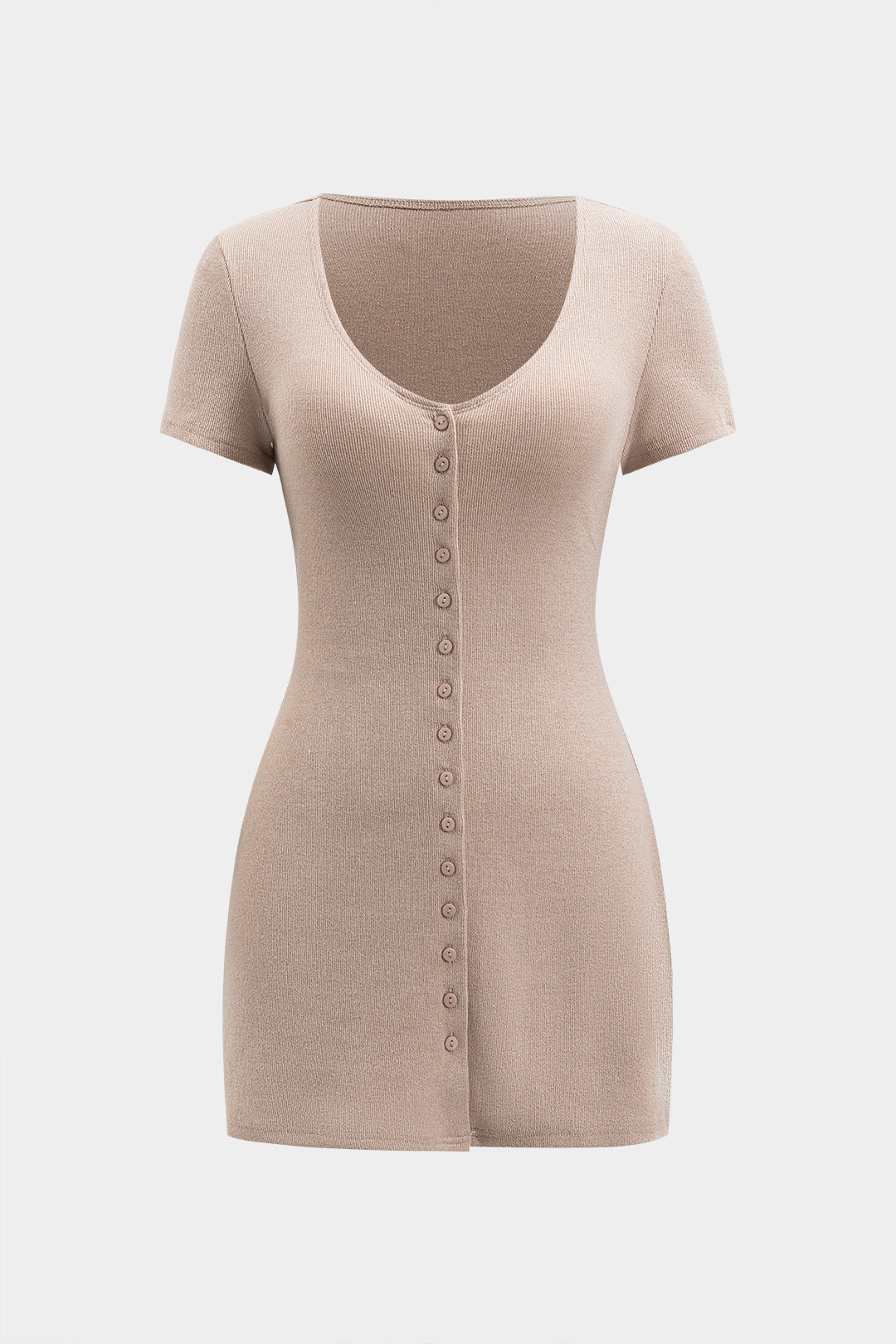 Düğmeli V-Yaka Kısa Kol Mini Elbise