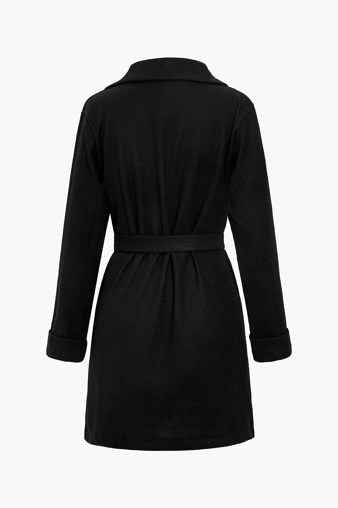 Siyah Asimetrik Bağlamalı Polyester Kumaş Sade Kaban