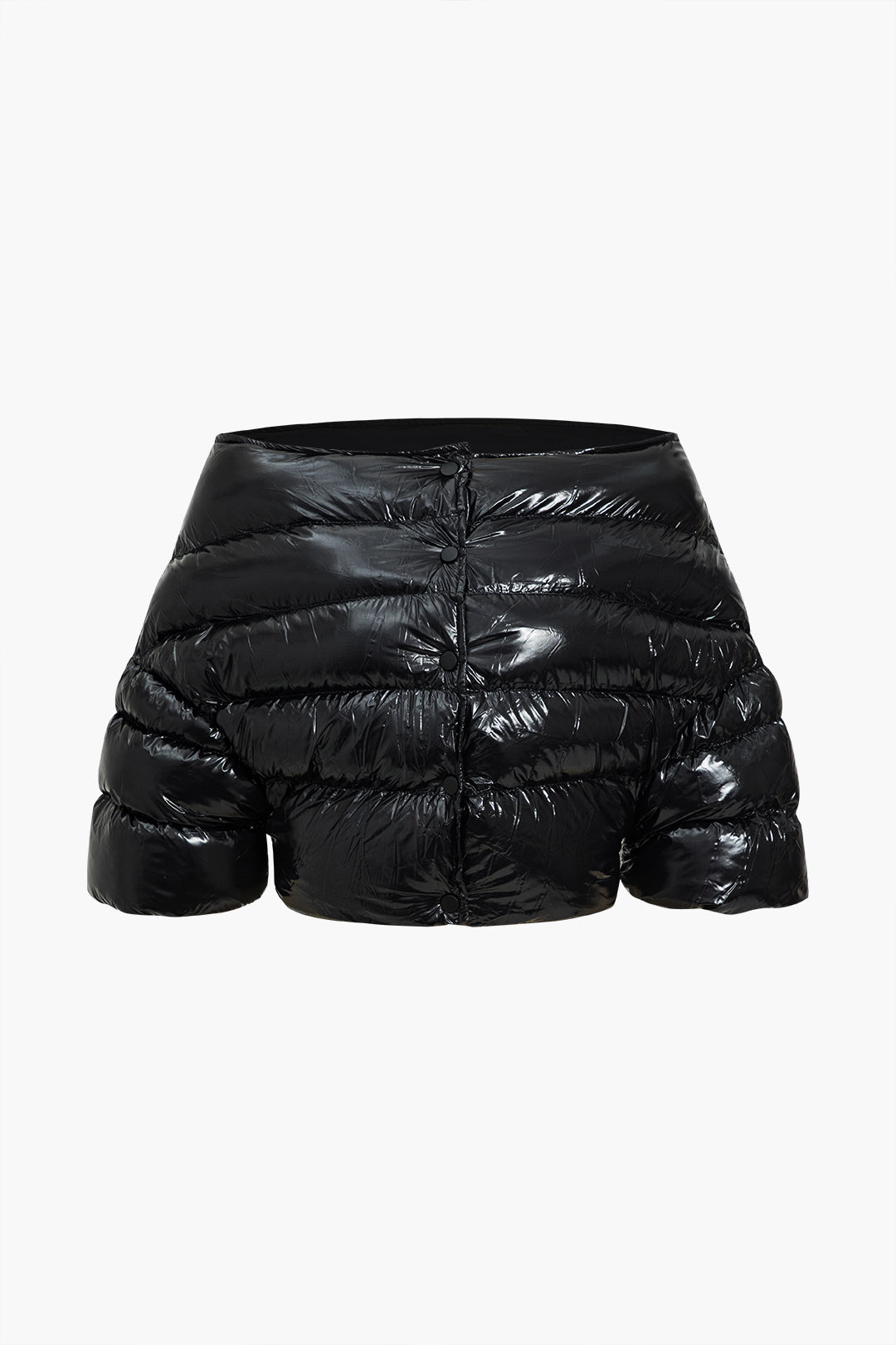 Kahverengi Düğmeli Kayık Yaka Kapitone Şişme Kaban