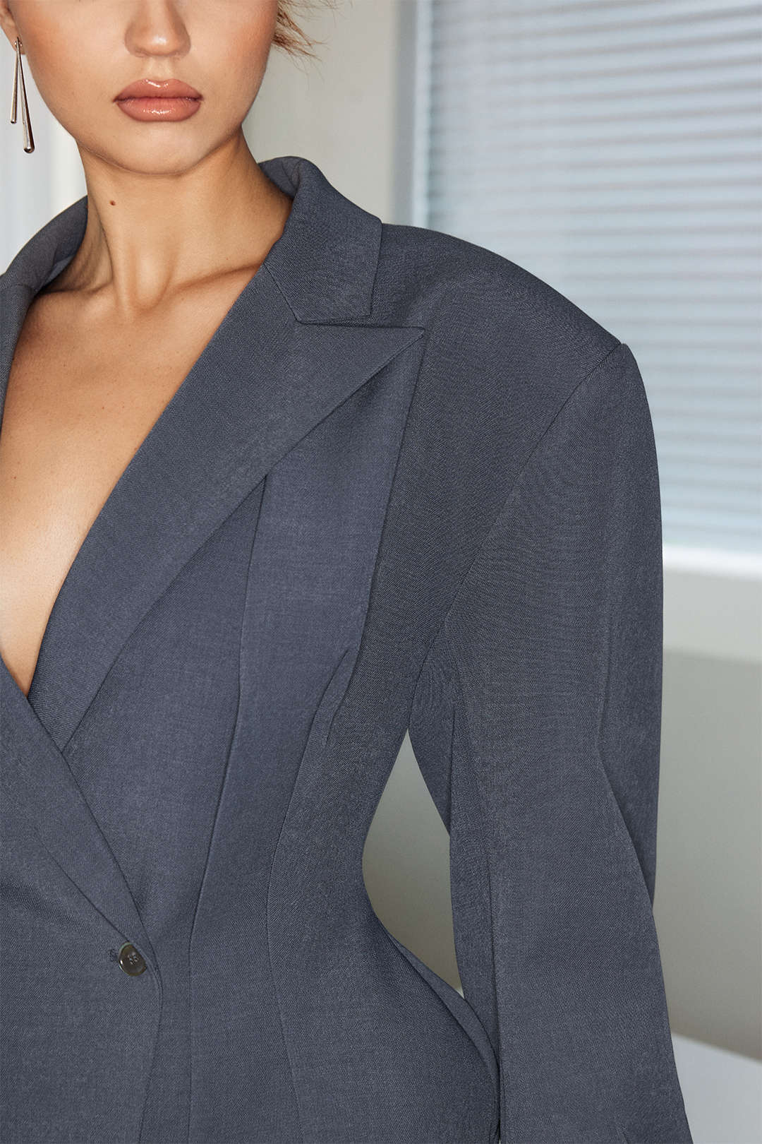 Gece Siyah Çentikli Omuz Yaka Pedli Blazer