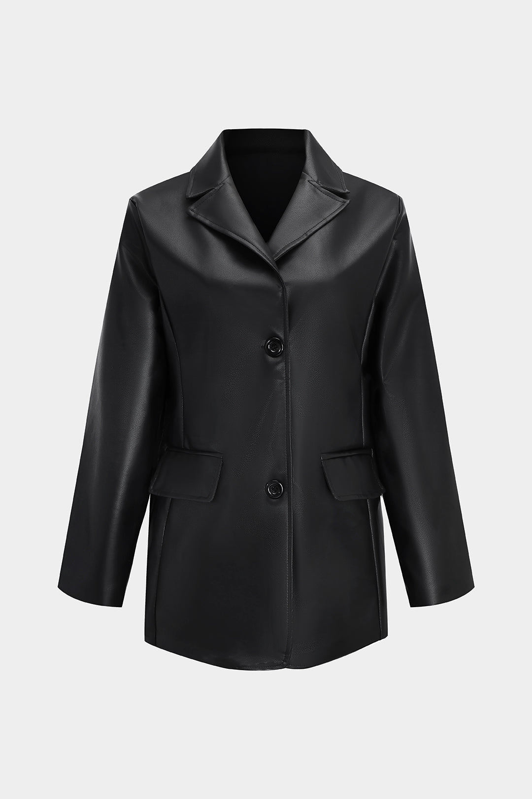 Siyah Suni Deri Şık Kesim Detaylı Günlük Şık Blazer