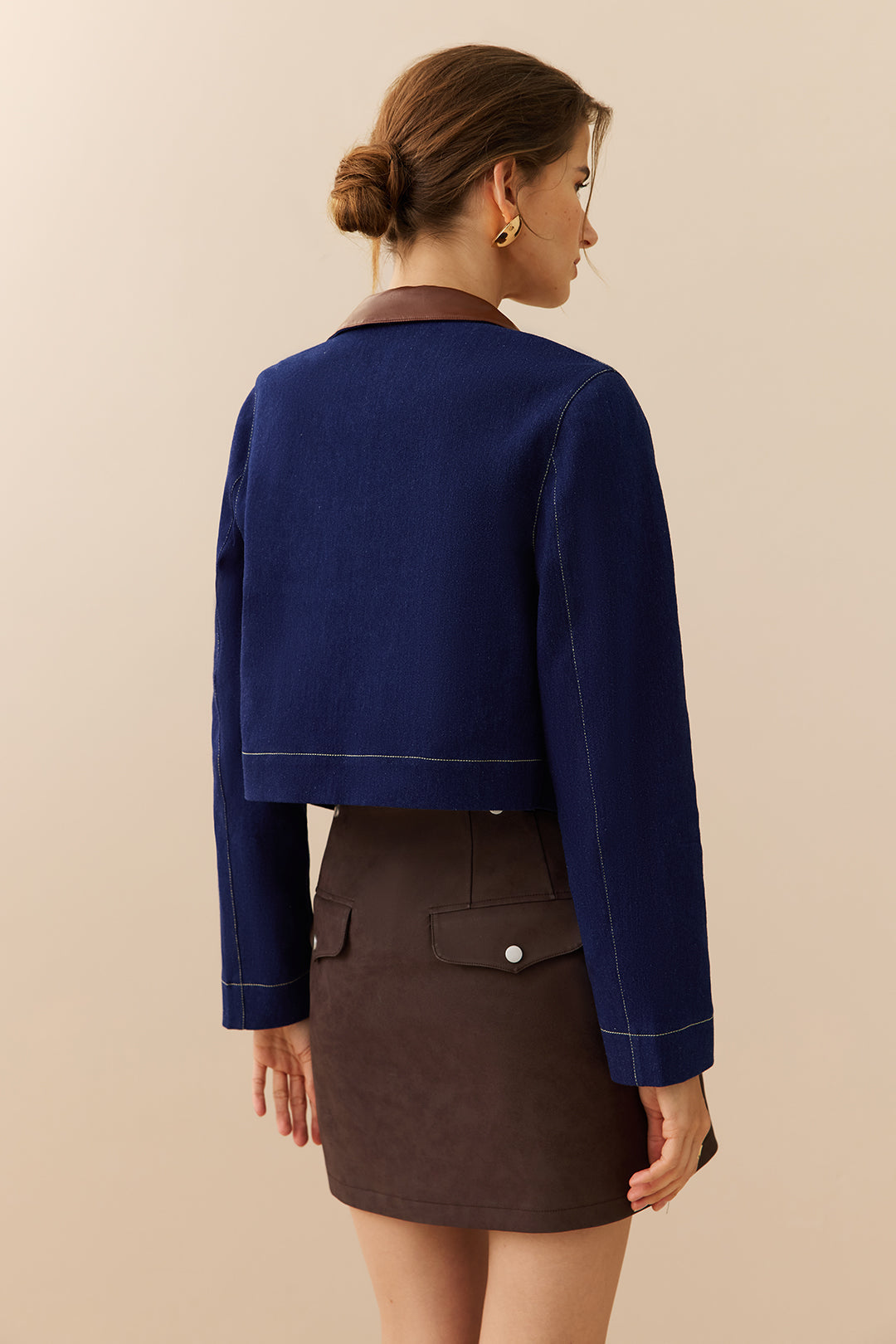 Karamel Kahverengi Patchwork Düğmeli Cepli Yumuşak Kaban