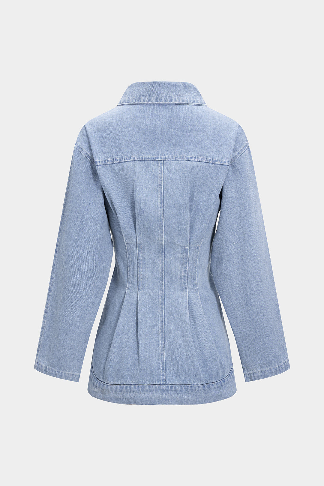 Kot Mavisi Denim Fermuarlı Belindeki Büzgülü Kaban