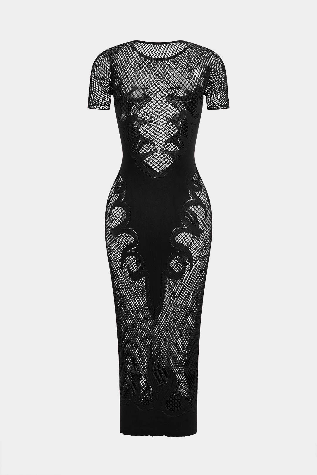 Örgü Kesik Şifon Kısa Kollu Elbise