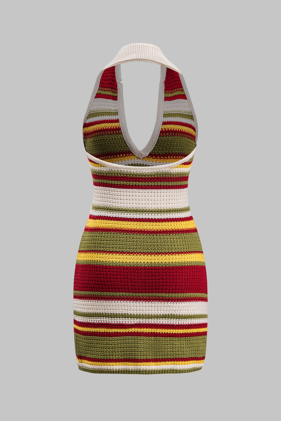 Triko Sırt Açık V Yaka Halter Kolsuz Elbise