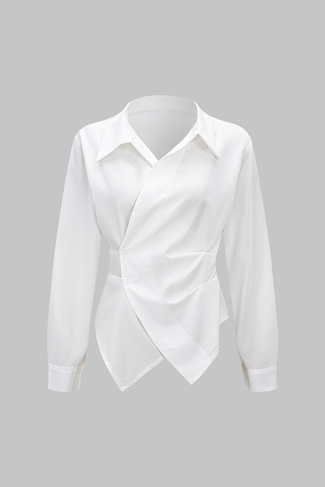 Düğmeli Düzensiz Büzgülü Uzun Kollu Gömlek Stili Şık