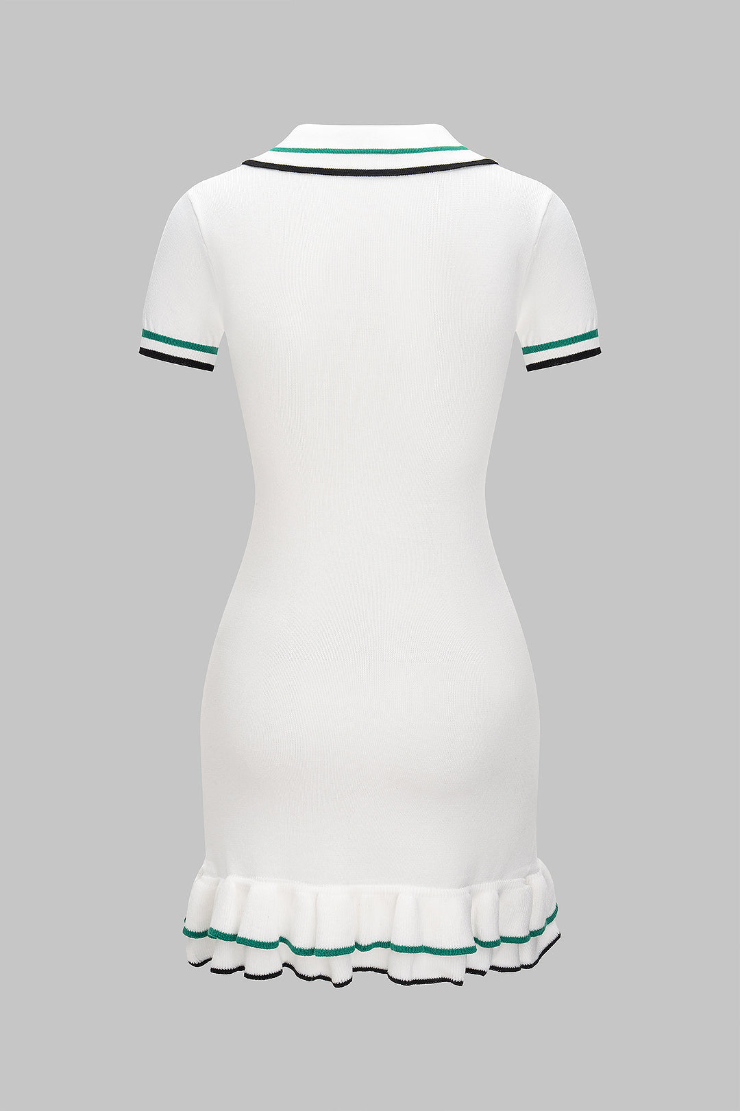 Triko Kontrast Düğme Volan Kısa Kol Elbise