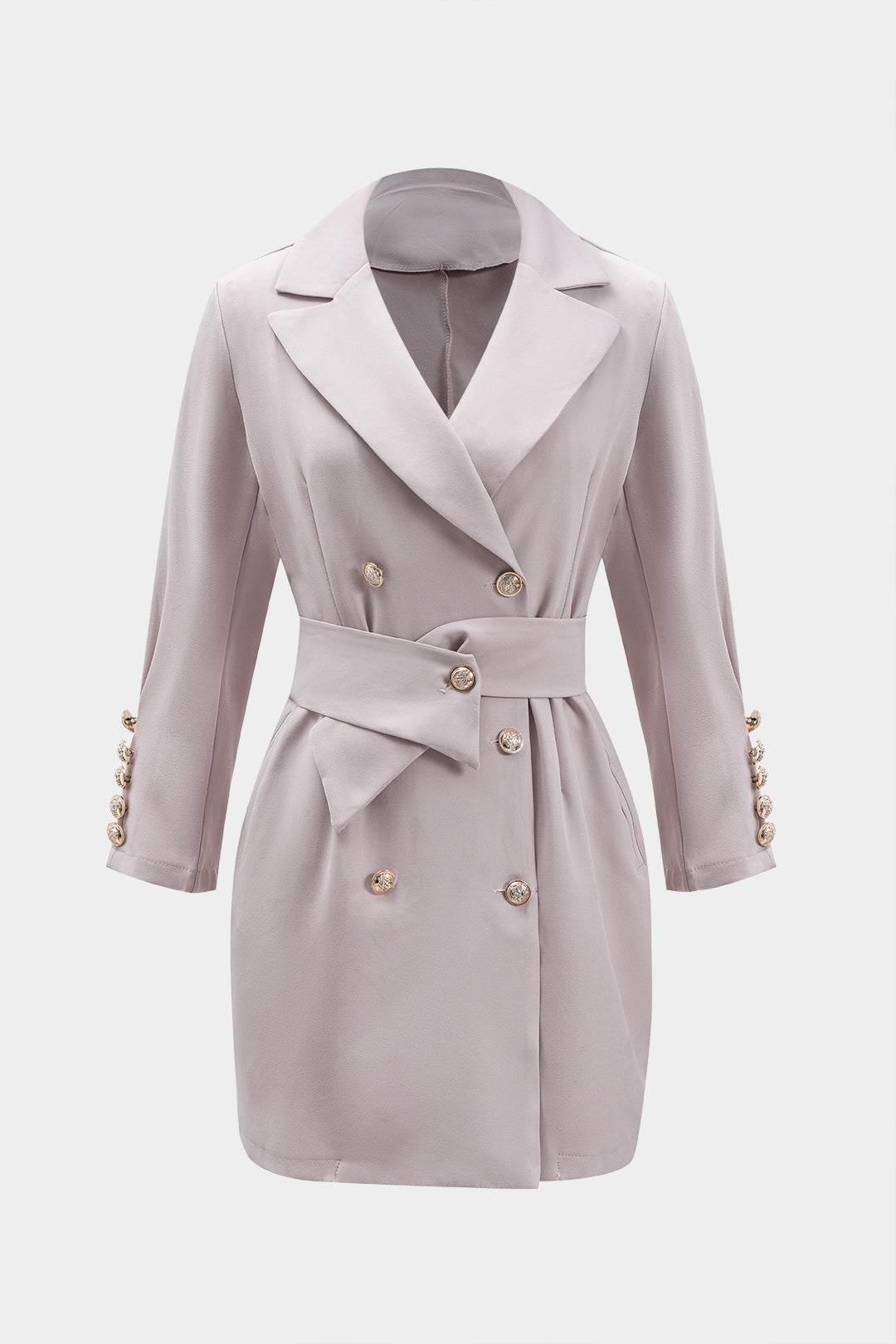 Koyu Siyah Büzgülü Kemerli Düğmeli Polyester Blazer
