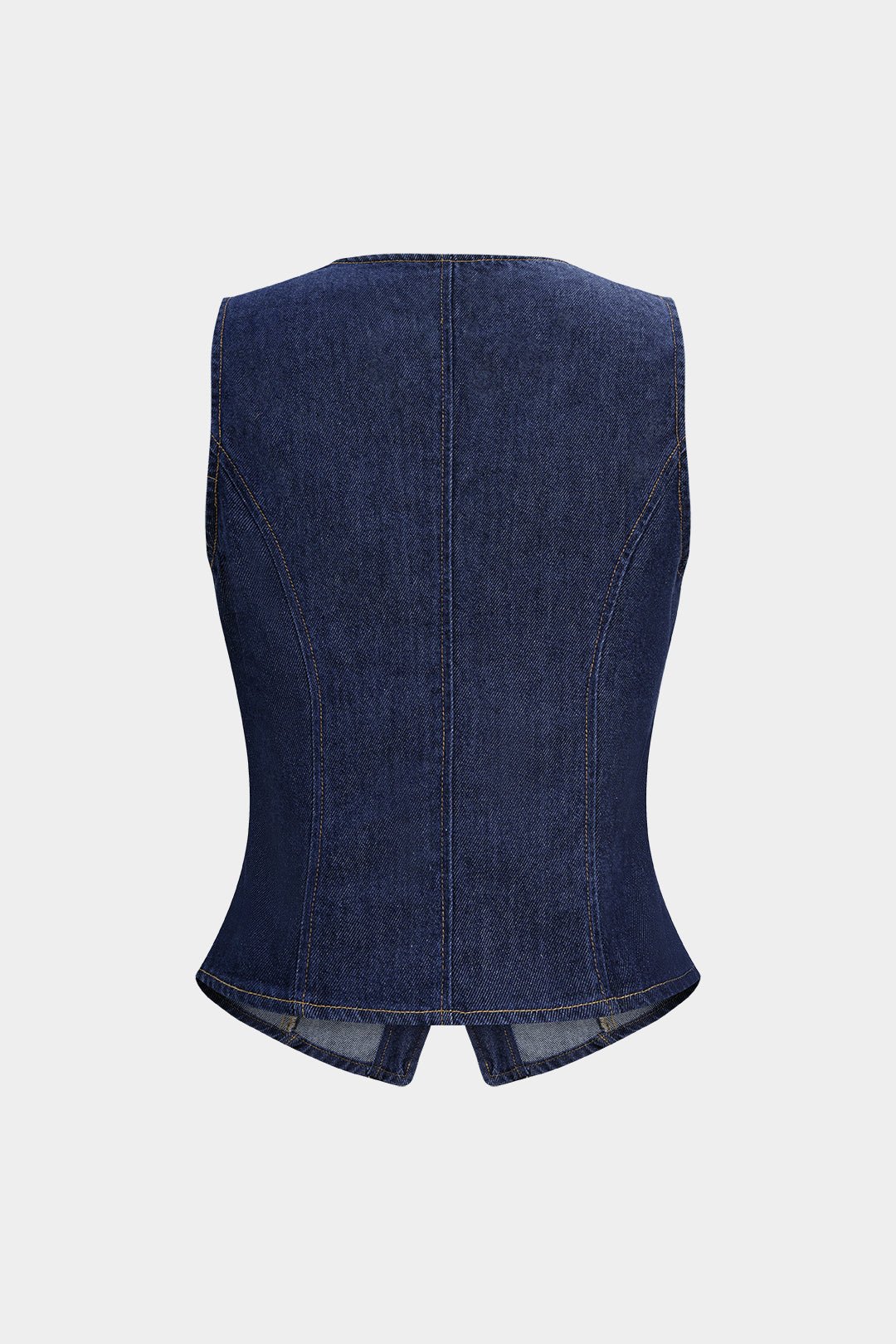 Çivit Mavisi Derinleştirilmiş Yuvarlak Yaka Denim Yelek