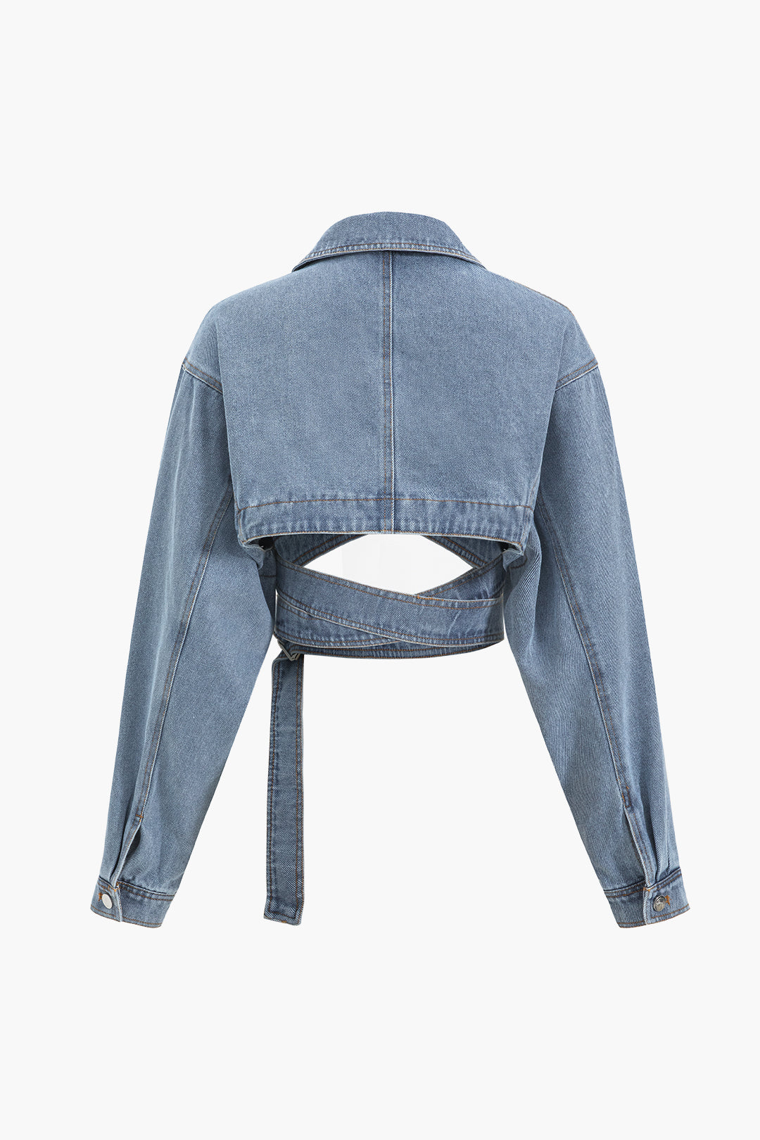 Lacivert Denim Çapraz Kemerli Uzunlukta Yakalı Kaban