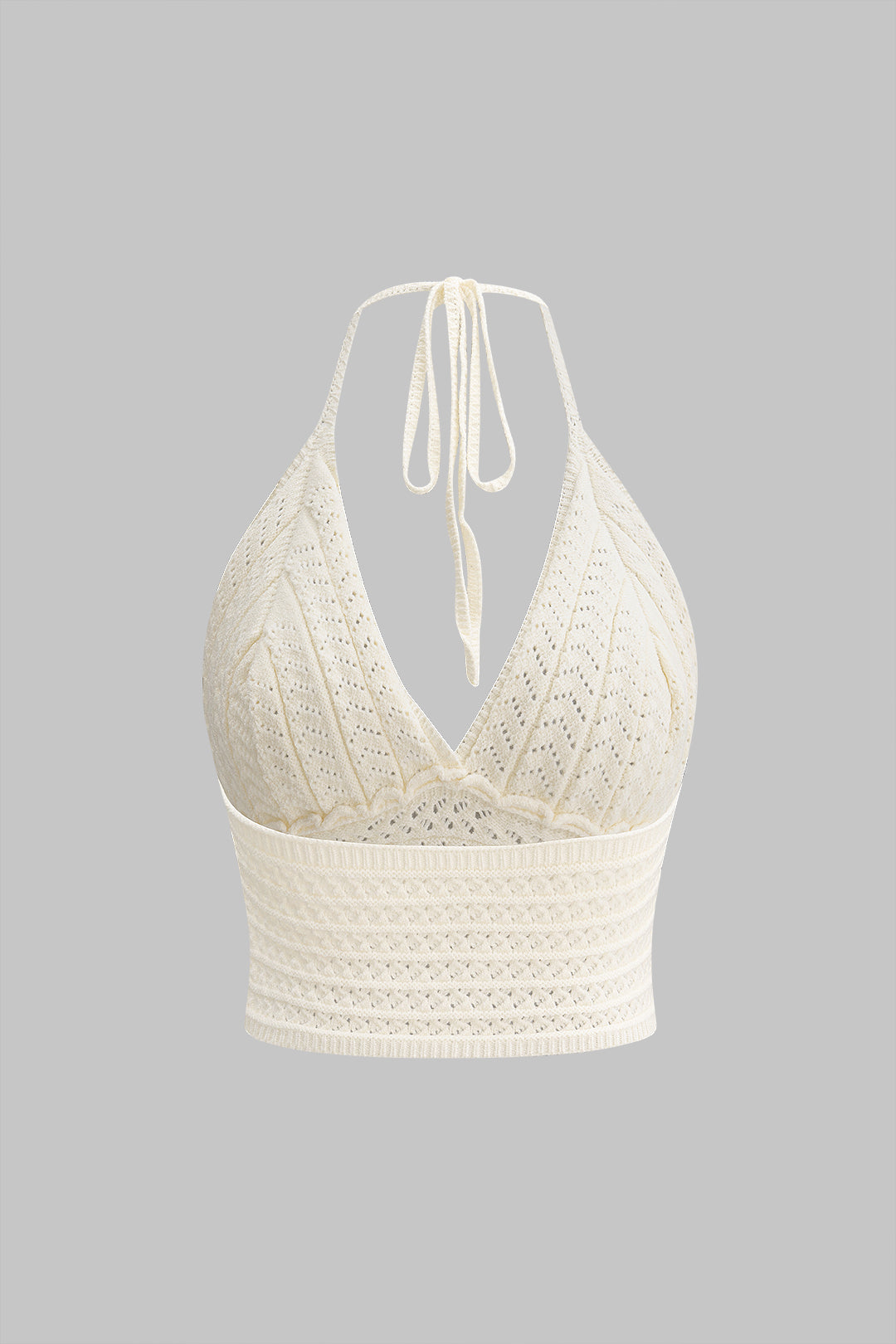 Örgü V Yaka Halter Dekolteli Sırt Açık Atlet