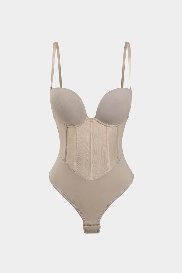 Ağ Mesh Patchwork Korsaj Bustiyer Kayık Elbise Bodysuit