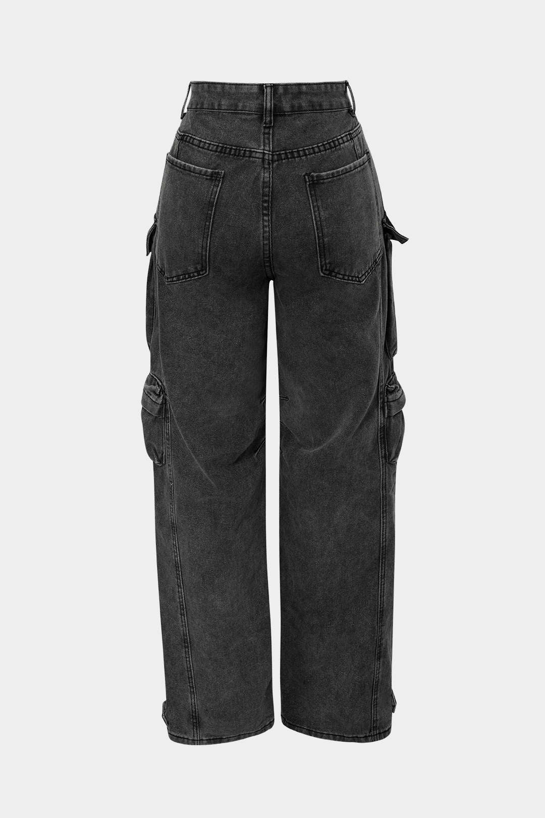 Çok Cepli Rulo Kenar Geniş Paça Kargo Jean