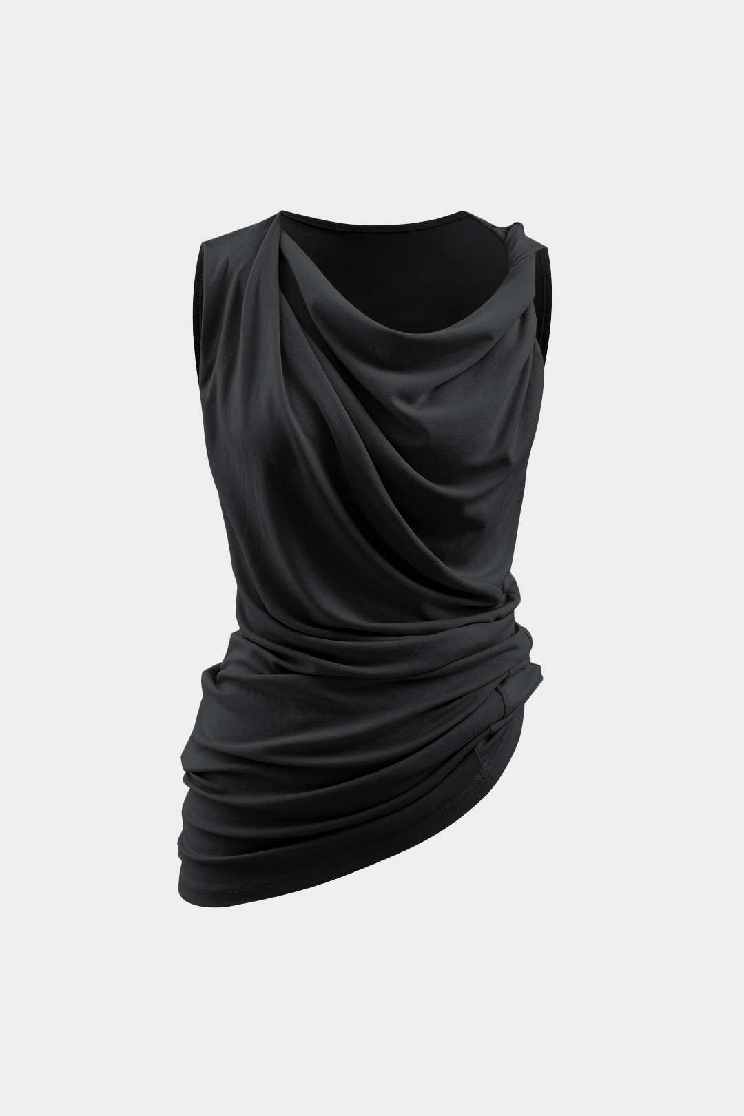 Asimetrik Cowl Yaka Kırışık Tank Top