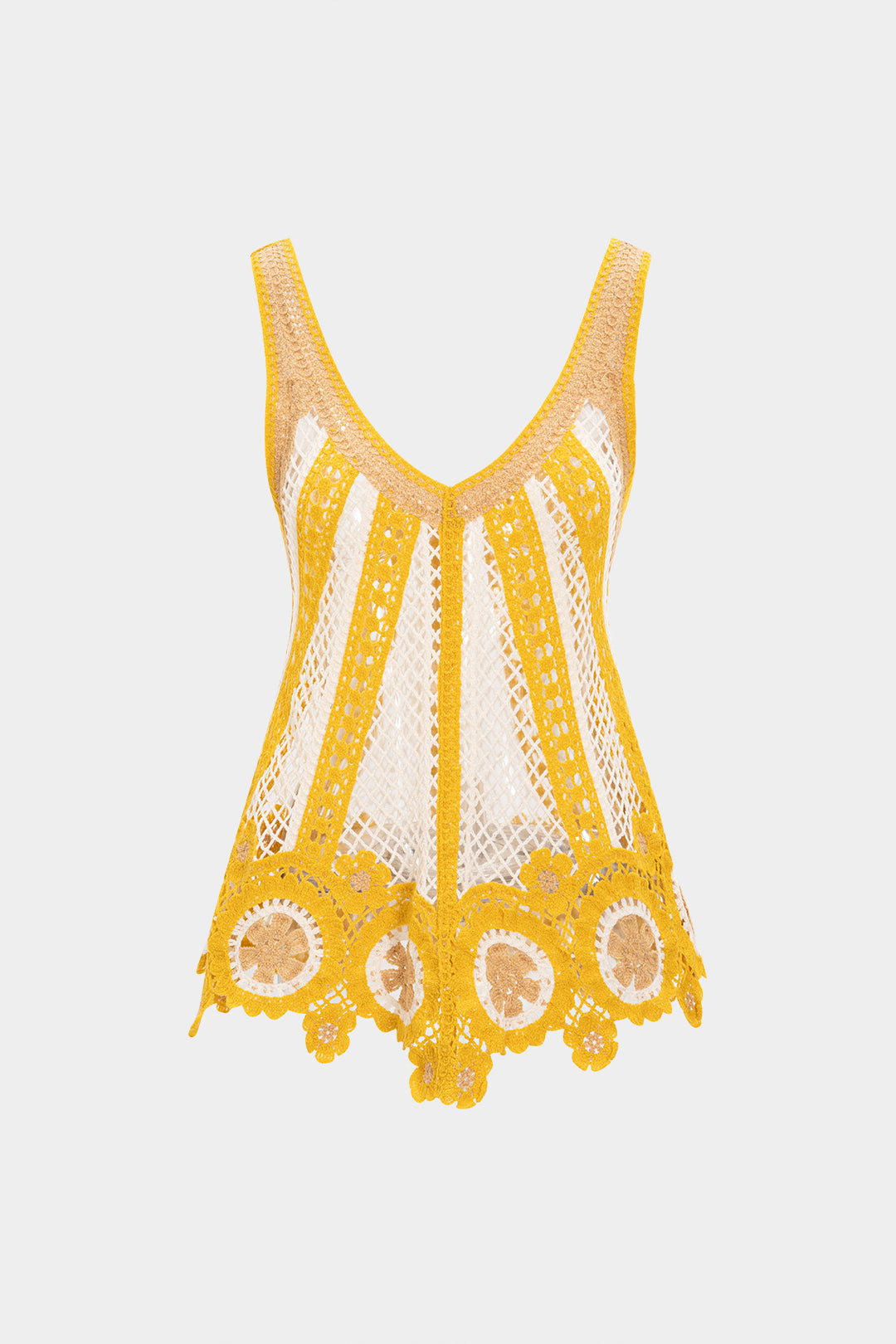 Örgü V Yaka Dantel Boşluklu Tank Top