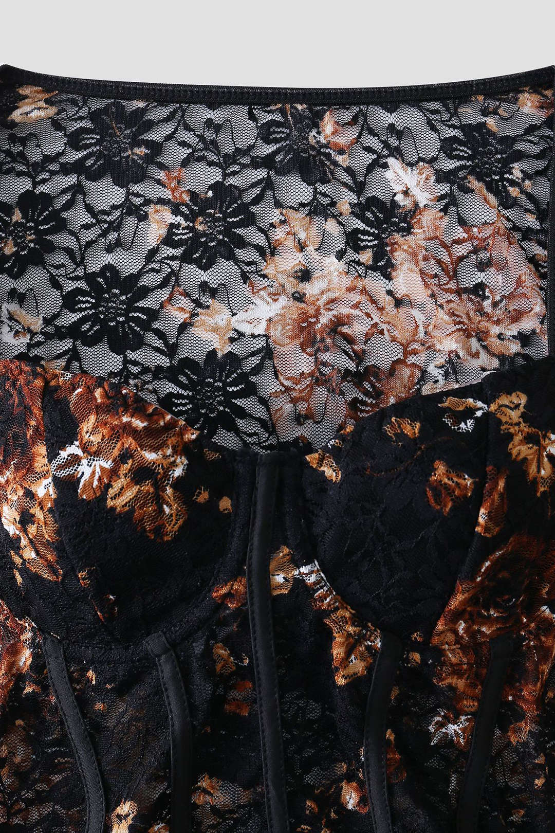 Şeffaf Dantel Korse Uzun Kollu Kadın İç Giyim Bodysuit