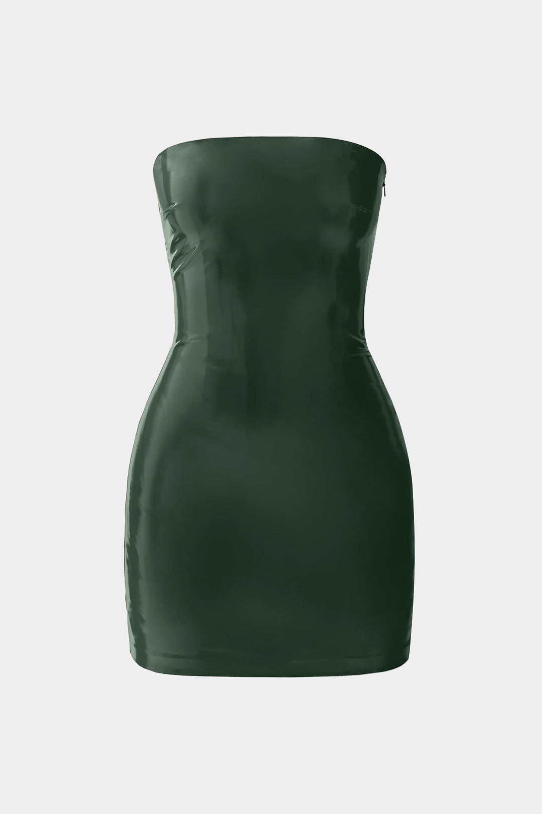 Gümüş Suni Deri Strapless Mini Elbise