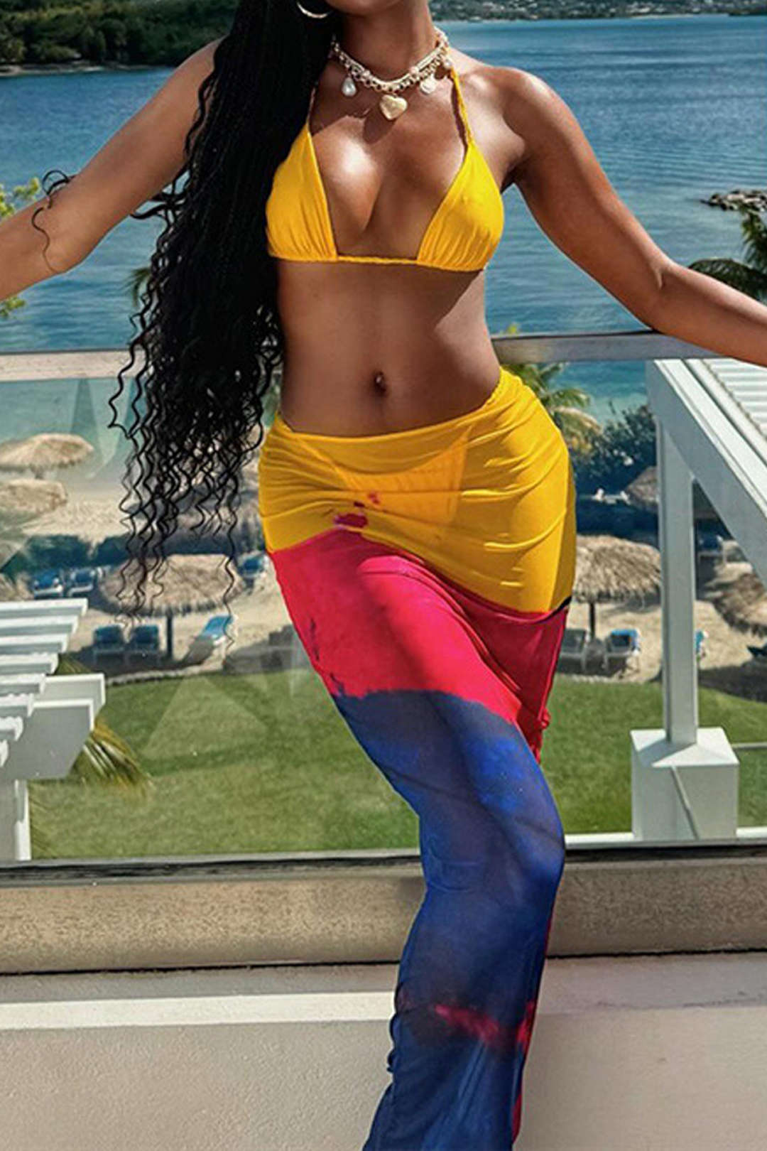 Halter Wrap Kapatıcı Üç Parçalı Bikini Seti