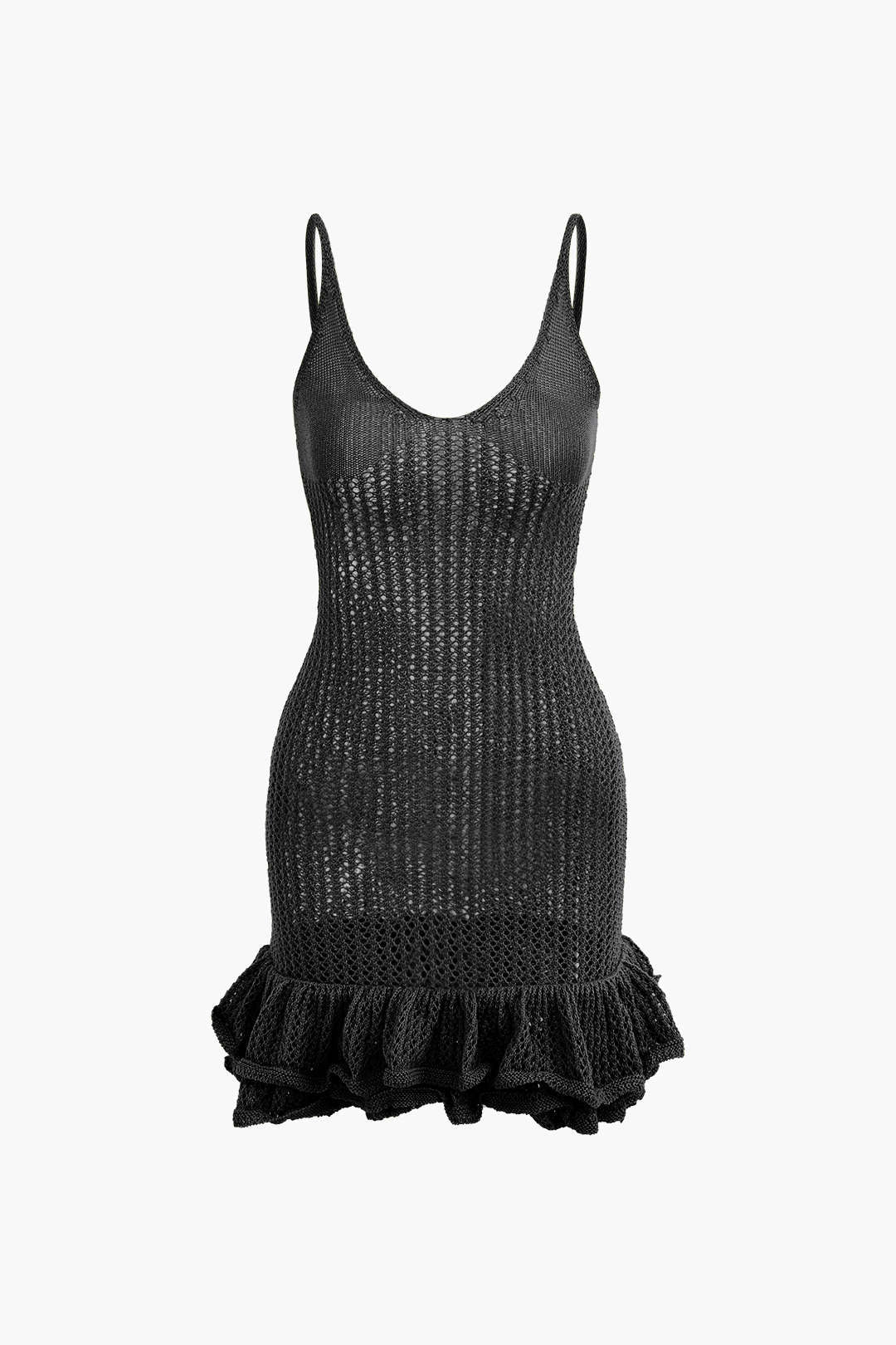 Açık Dikiş Ruffle Kenar Mini Elbise