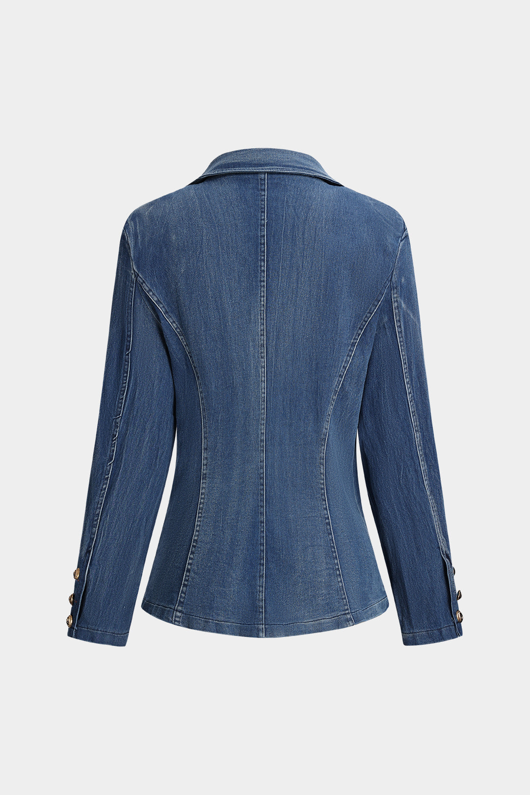 Lacivert Denim Düğmeli Cep Uzun Kollu Ceket