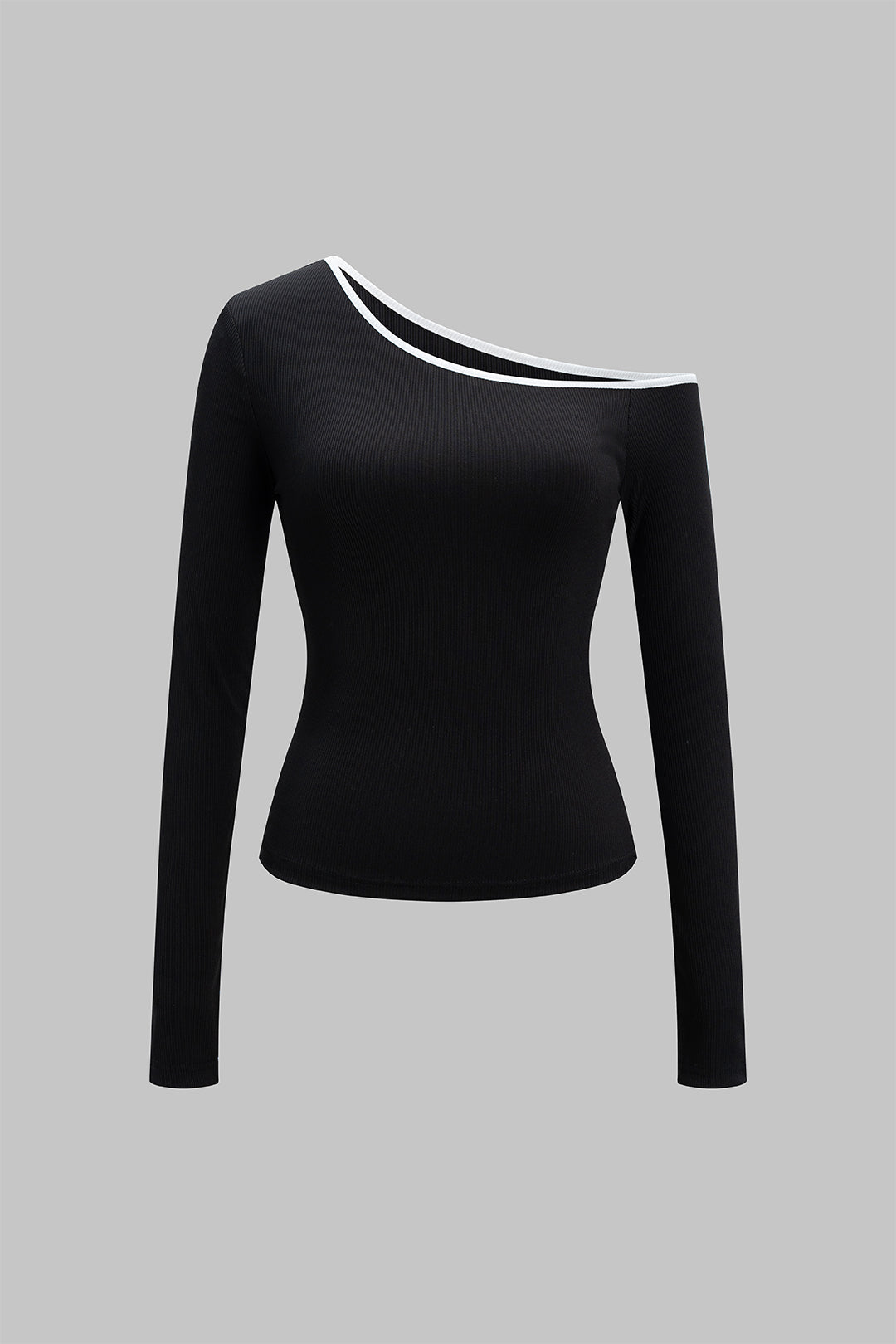 Asimetrik Yaka Kontrast Uzun Kollu Tişört Unisex Tasarım