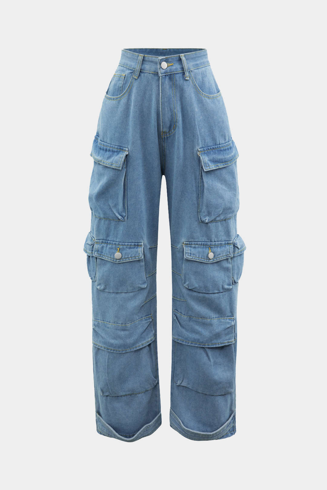 Çok Cepli Rulo Kenar Geniş Paça Kargo Jean