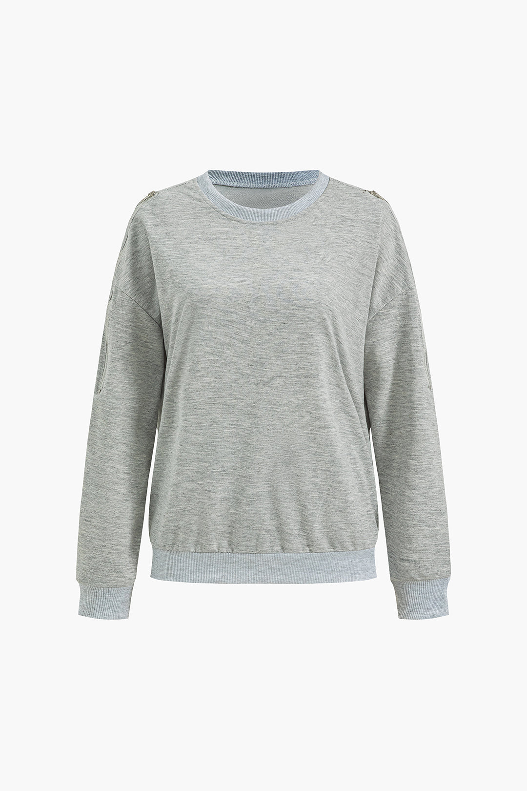Günlük Kullanıma Uygun Fermarlı Omuz Zip Detay Sweatshirt