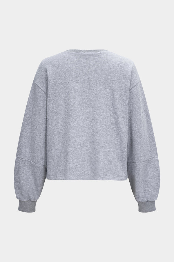 Düz Renkli Yuvarlak Yaka Çapraz Detaylı Günlük Sweatshirt
