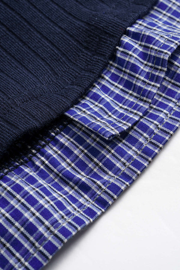 Yaka Patchwork Düğmeli Uzun Kollu Klasik Tasarımlı Gömlek