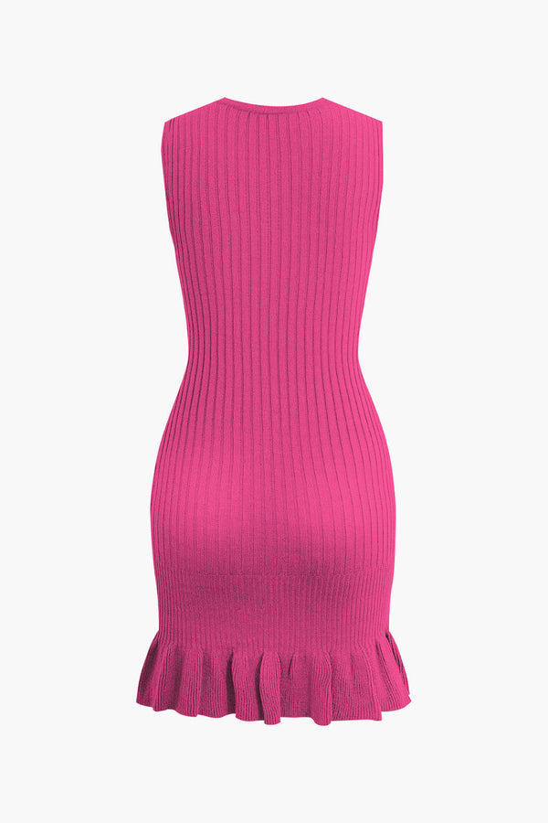 Volanlı Etek Kolsuz Triko Mini Elbise