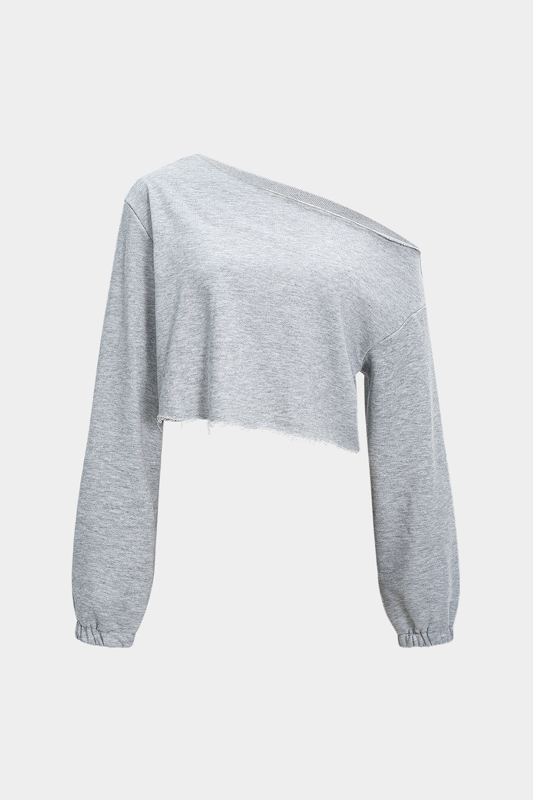 Asimetrik Omuzlu Kısa Kesim Kadın Polyester Sweatshirt