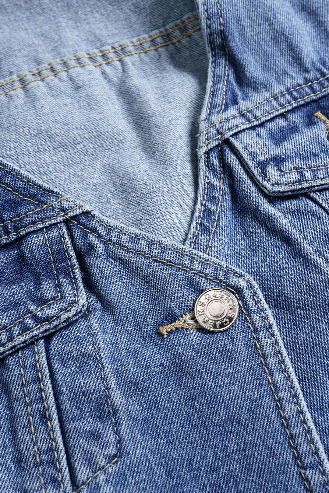 Lacivert Denim Düğmeli V Yaka Yelek