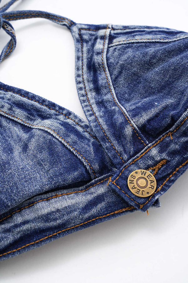 Denim Bağlama Bikini Takımı