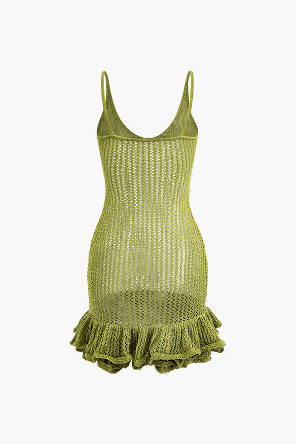 Açık Dikiş Ruffle Kenar Mini Elbise