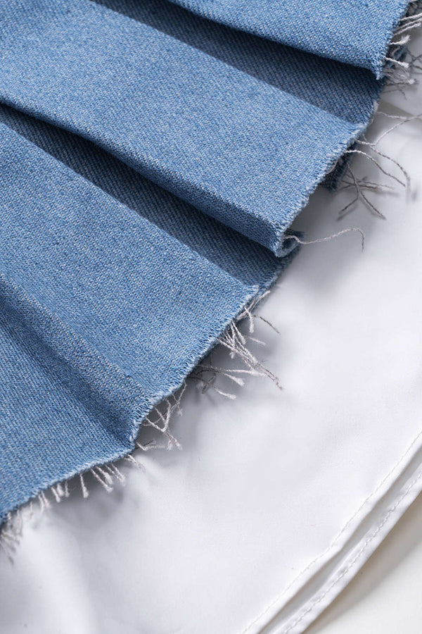 Kontrast Denim Piliseli Patchwork Etek