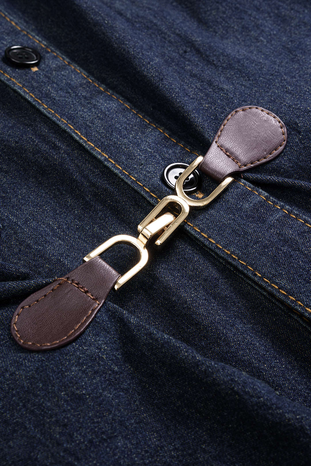 ÇokKoyu Lacivert Denim Asimetrik Gümüş Tokalı Kaban