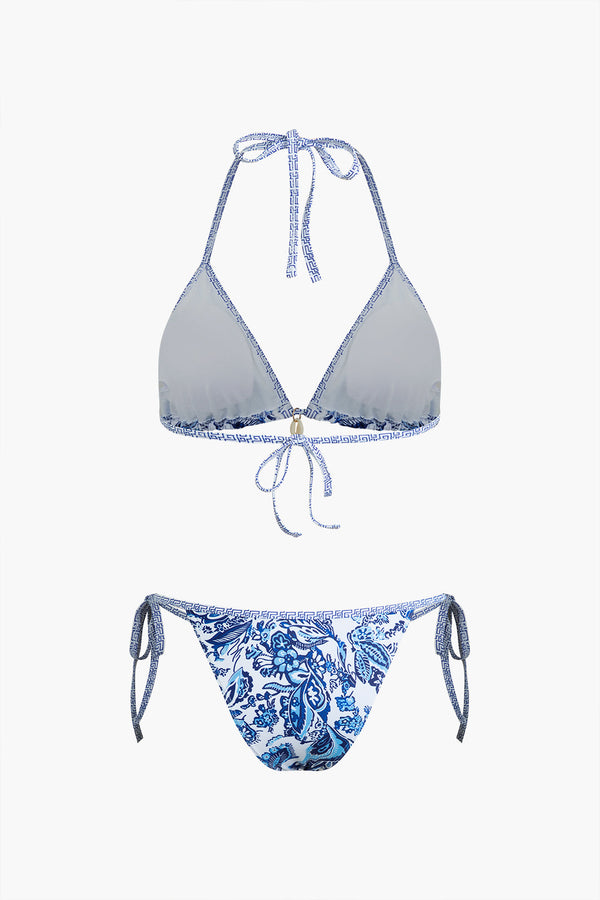 Retro Baskılı Halter Bikini Seti