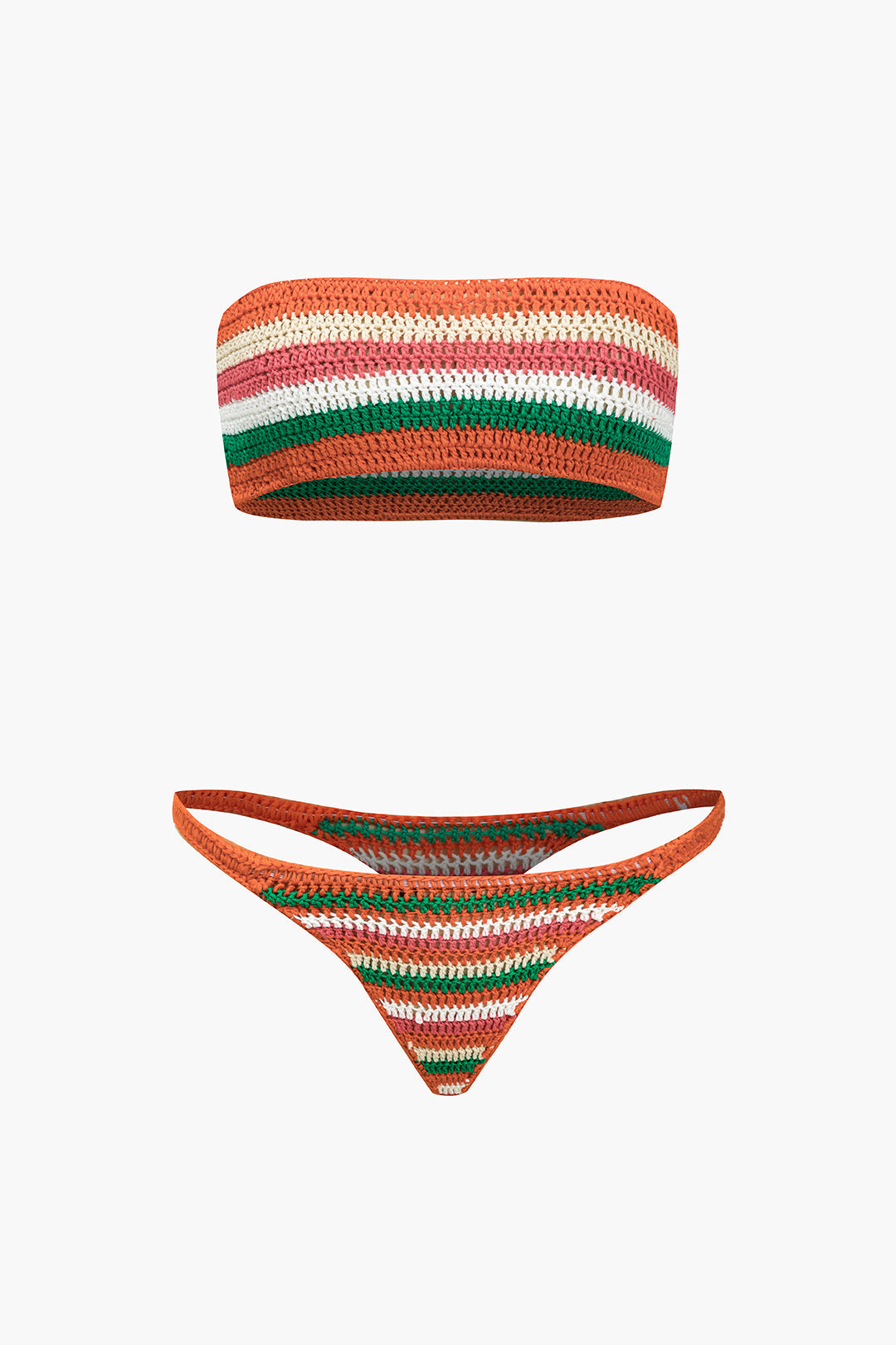 Gökkuşağı Çizgili Kroşe Bikini Seti