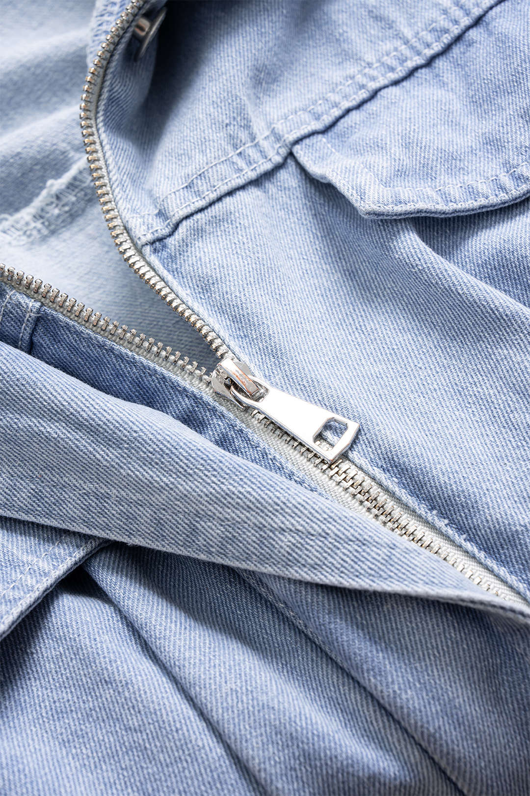 Kot Mavisi Denim Fermuarlı Belindeki Büzgülü Kaban