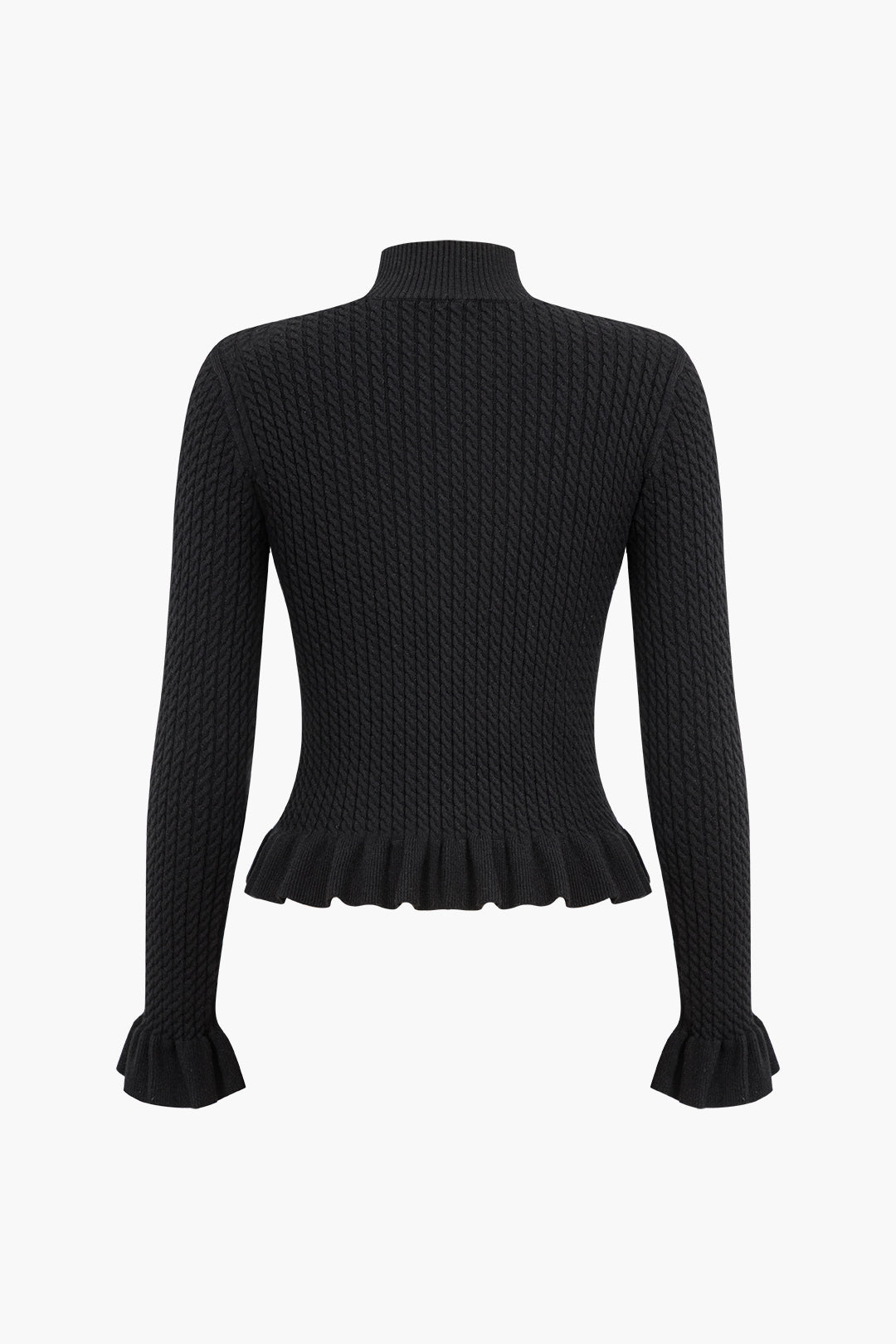 Ribanalı Örgü Düğmeli Peplum Triko Kadın Kazak Modeli