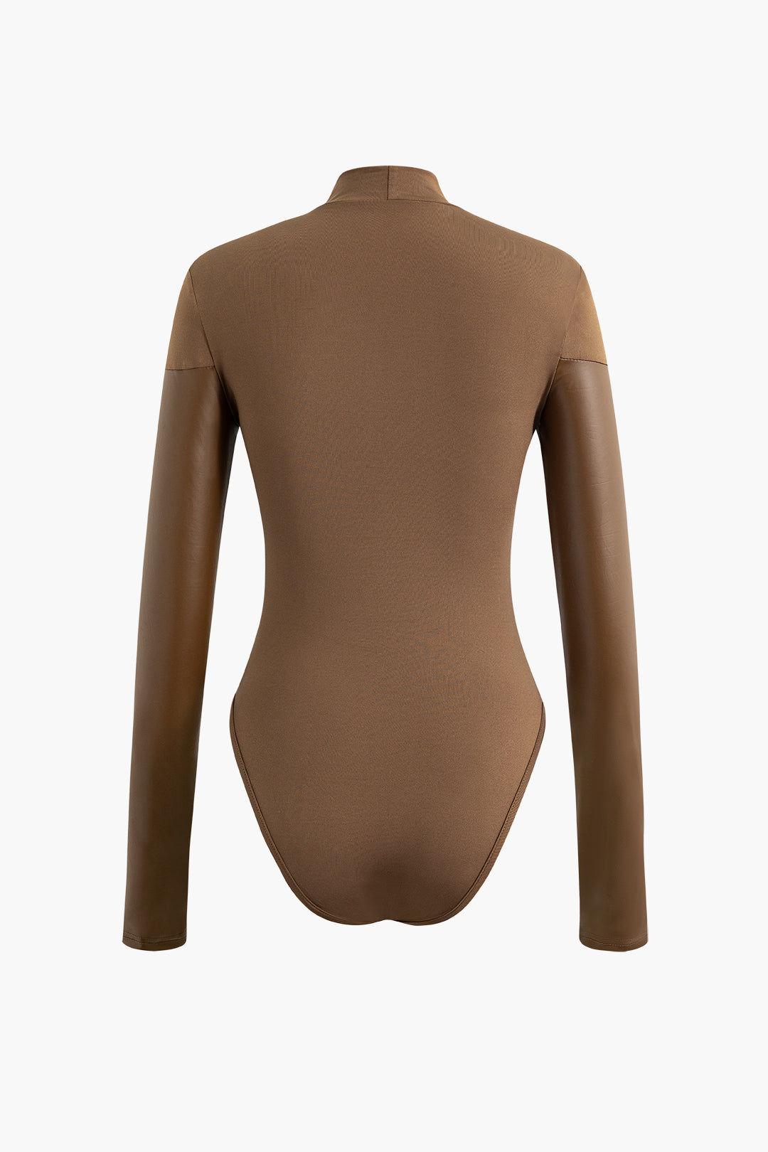 Suni Deri Panel Detaylı Uzun Kollu Mock Yaka Bodysuit