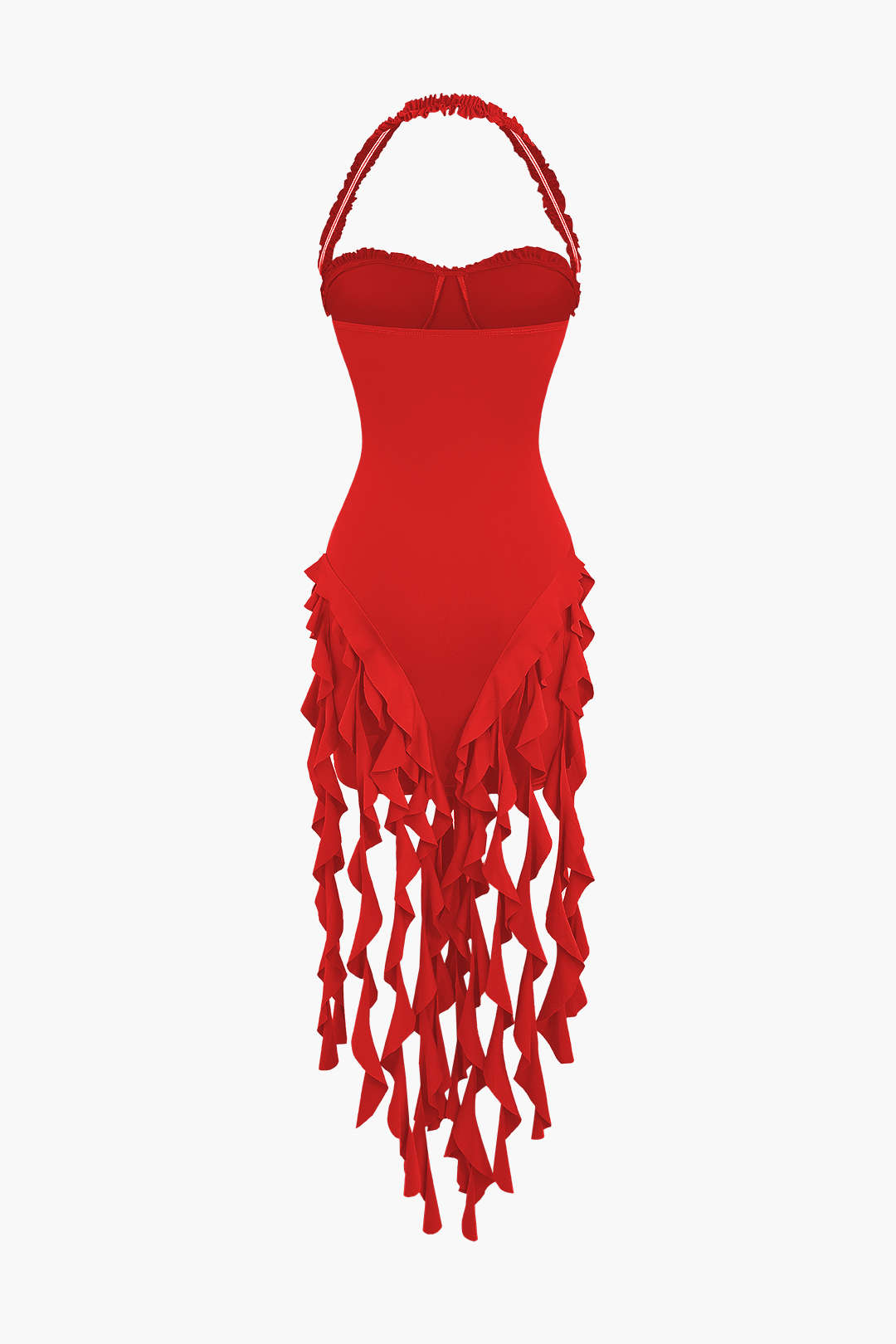 Volanlı Püskül Halter Bustiyer Mini Elbise