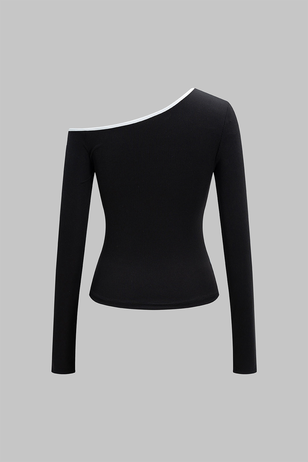 Asimetrik Yaka Kontrast Uzun Kollu Tişört Unisex Tasarım