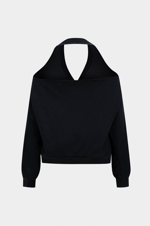 Halter Yaka Sırtı Açık Sweatshirt Şık Tasarım Günlük