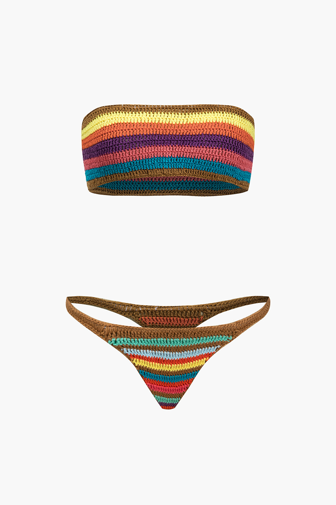 Gökkuşağı Çizgili Kroşe Bikini Seti