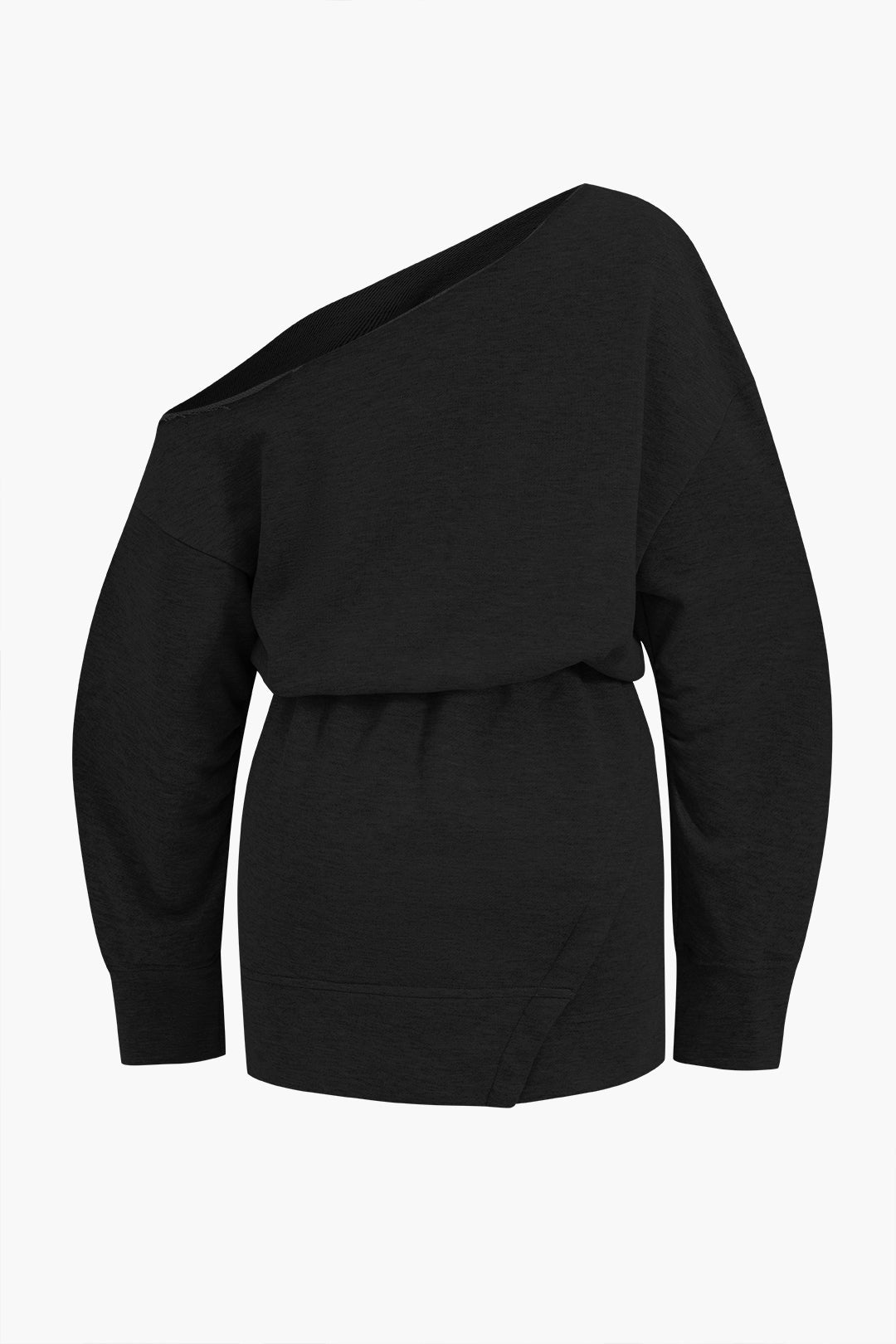 Siyah Asimetrik Uzun Kollu Polyester Elastane Elbise