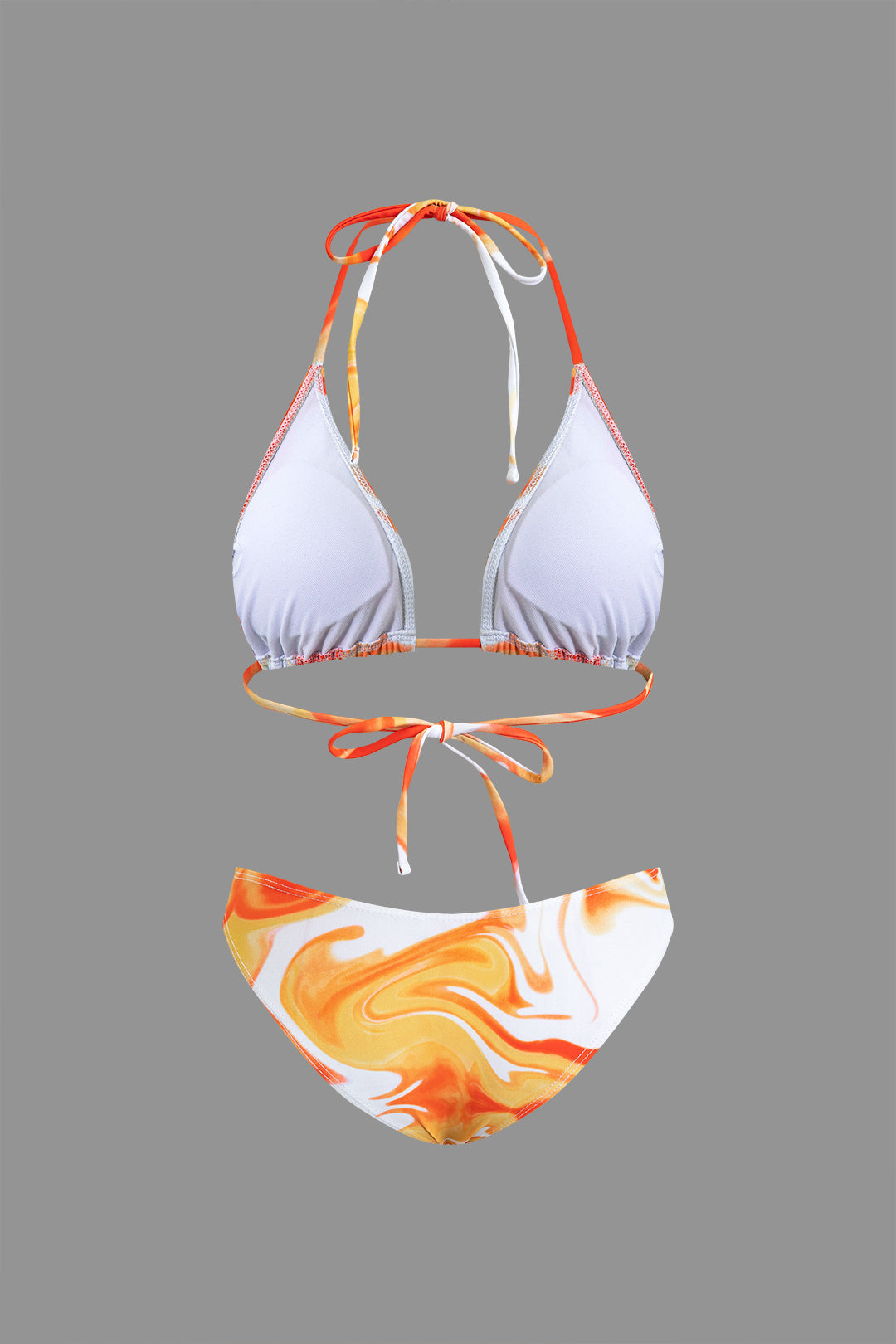 Ombre Baskılı Kravat Boyalı Kafa Bantları Fileli Büzgülü Bağcıklı Bikini ve Kravat Düğümü Örtü Seti 